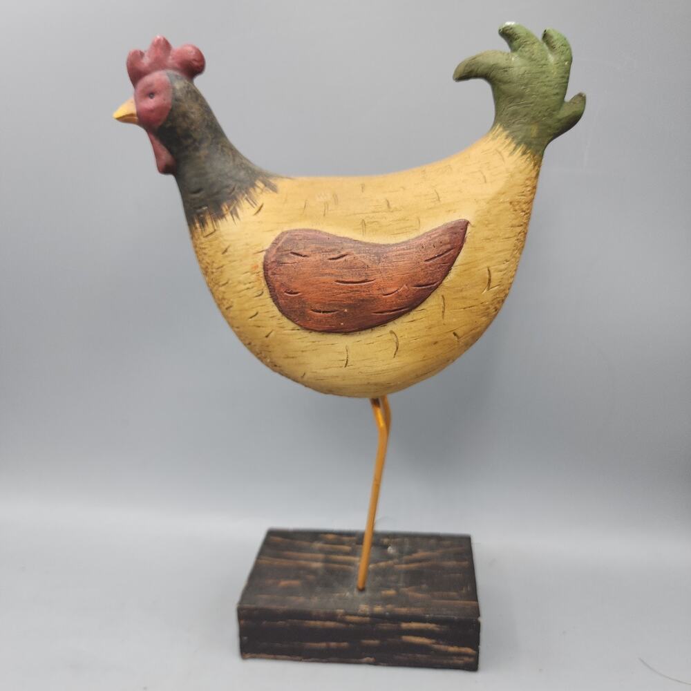 Rooster Figurine Resin Folk Art Metal Legs & Stand 10" Tall Creative Coop